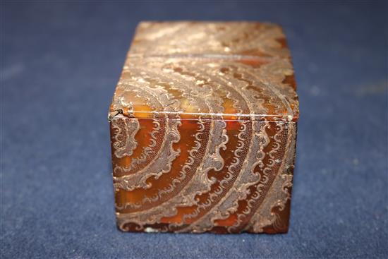 An 18th century Continental gold overlaid tortoiseshell table snuff box 3.5in.